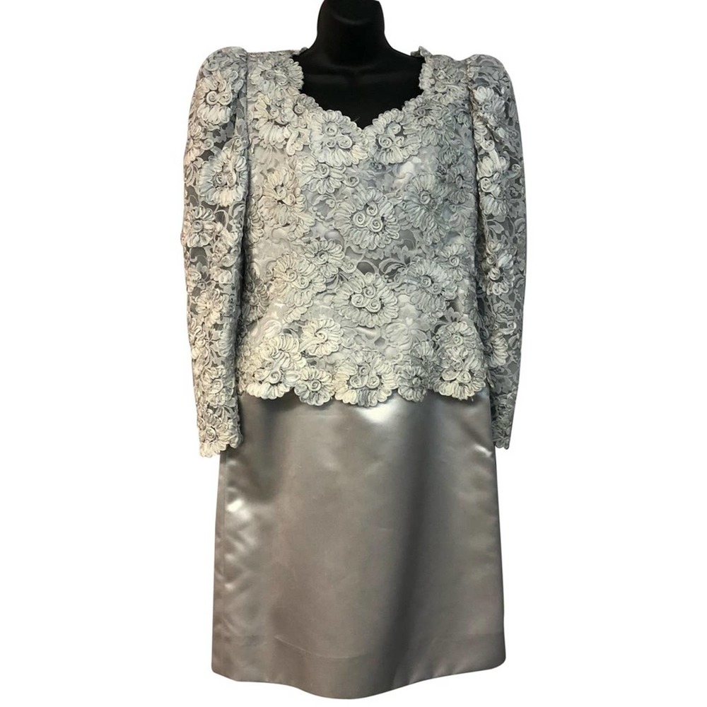 Rose Taft Soutache Silvery Gray Cocktail Dress XL